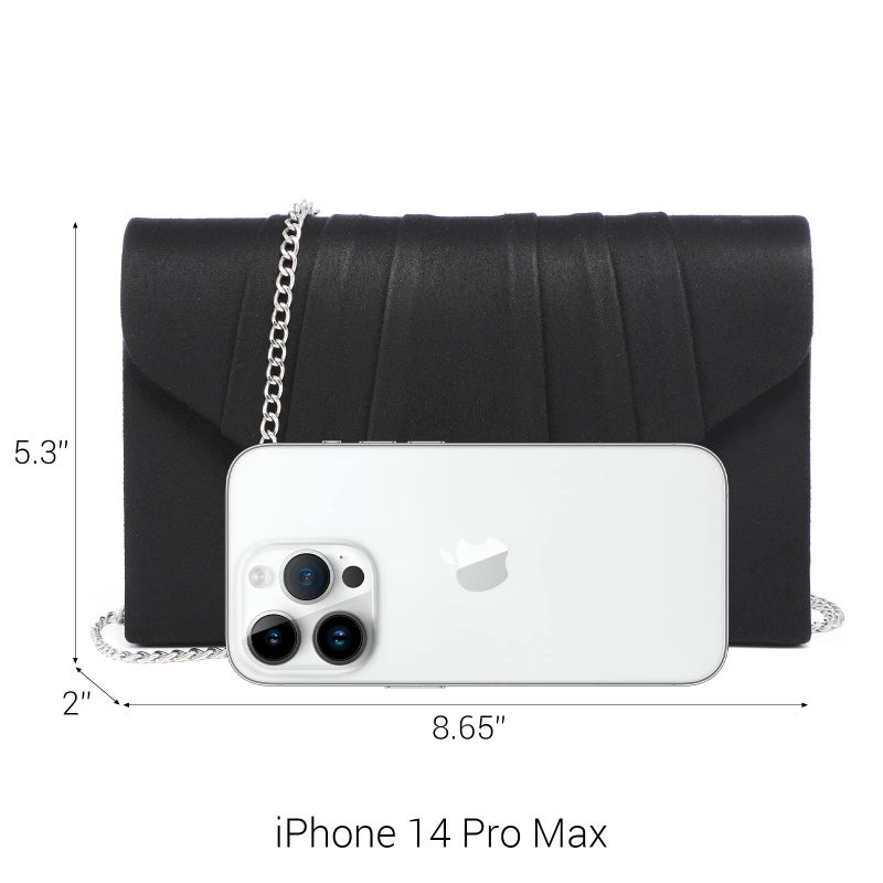 Dasein Womens Evening Bag Velvety Pleated Envelope Clutch Handbag Wedding Party Bridal Purse (Black) - Image 4